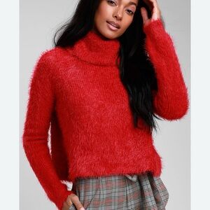 NWT Jack by BB Dakota Bat Your Lashes Red Knit Turtleneck Cropped Sweater Small